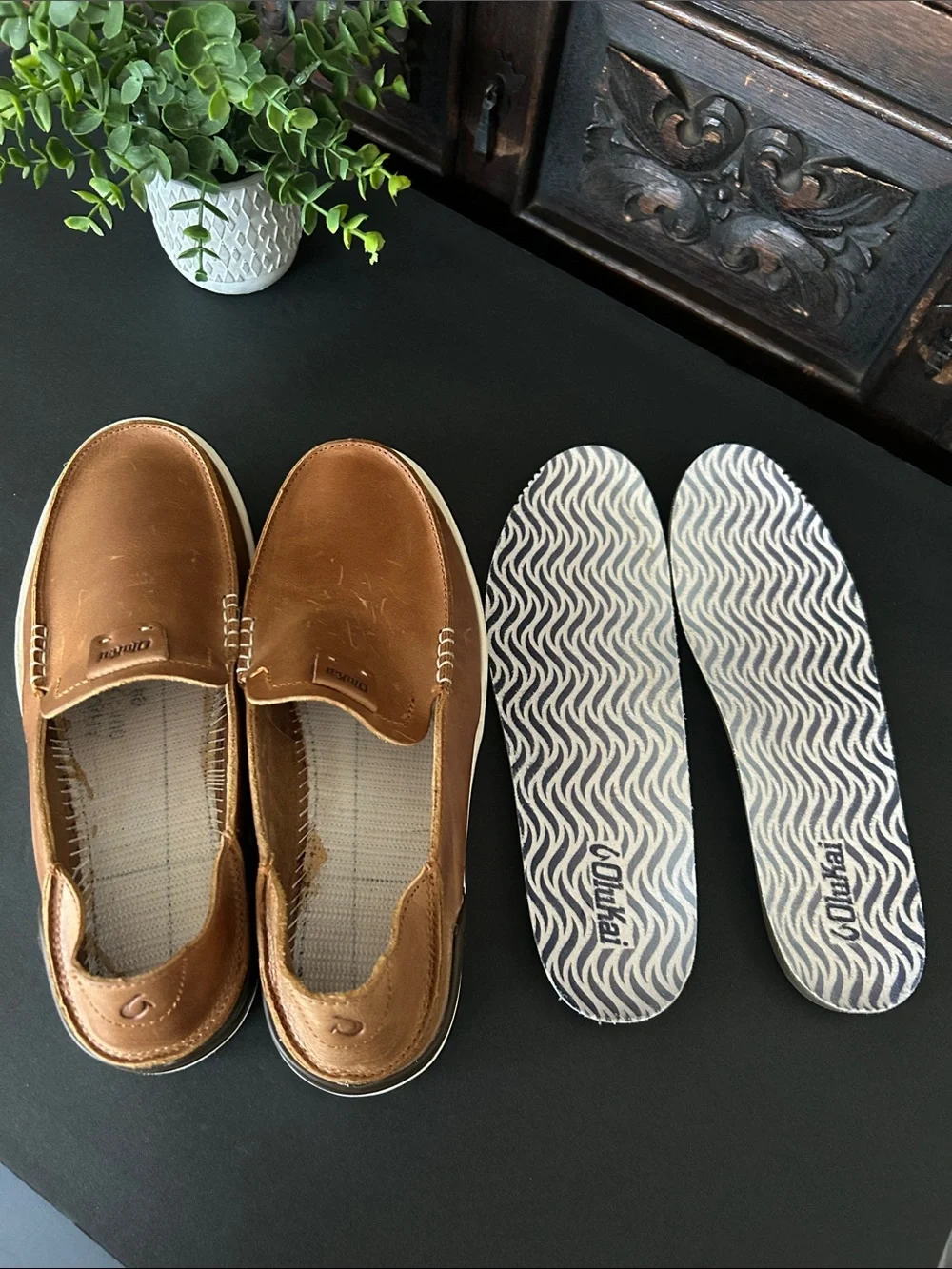 Olukai Men's Brown Leather Slip-On Shoes